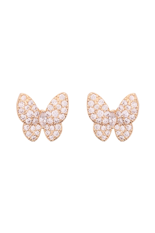 S1-2-4-26893CR-OG - CUBIC ZIRCONIA PAVE BUTTERFLY STUD EARRINGS - GOLD/1PC