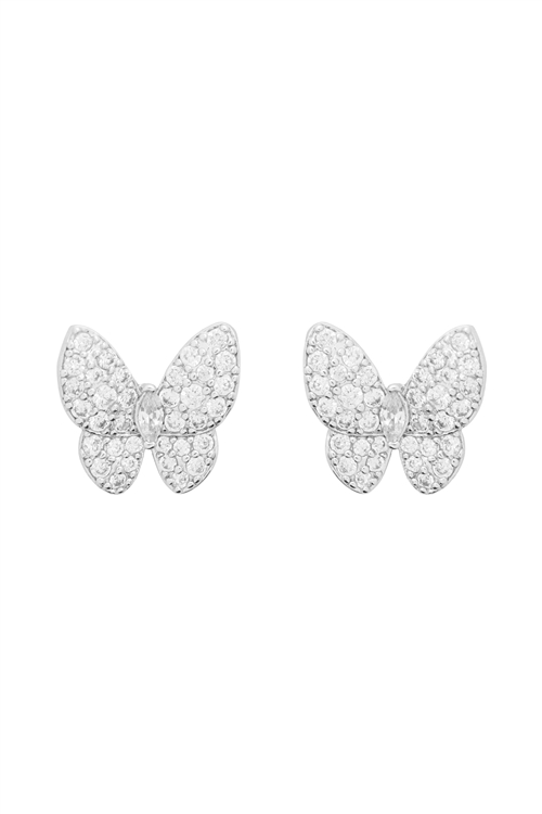 S1-2-4-26893CR-RH - CUBIC ZIRCONIA PAVE BUTTERFLY STUD EARRINGS - SILVER/1PC