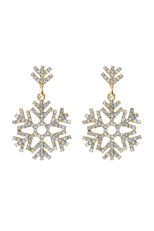 S5-6-5-26901XCR-G - RHINESTONE SNOWFLAKE DANGLE POST EARRINGS - CRYSTAL GOLD/6PCS