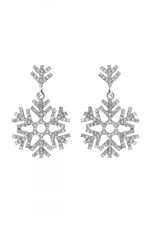 S5-5-2/S7-4-2-26901XCR-S - RHINESTONE SNOWFLAKE DANGLE POST EARRINGS - CRYSTAL SILVER/6PCS