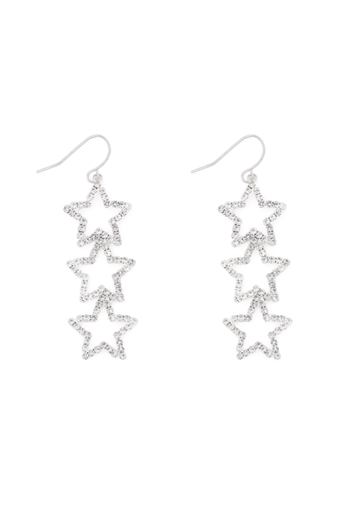 SA3-1-3-26905CR-S- TRIPLE STAR SHAPE EARRINGS-SILVER/6PCS