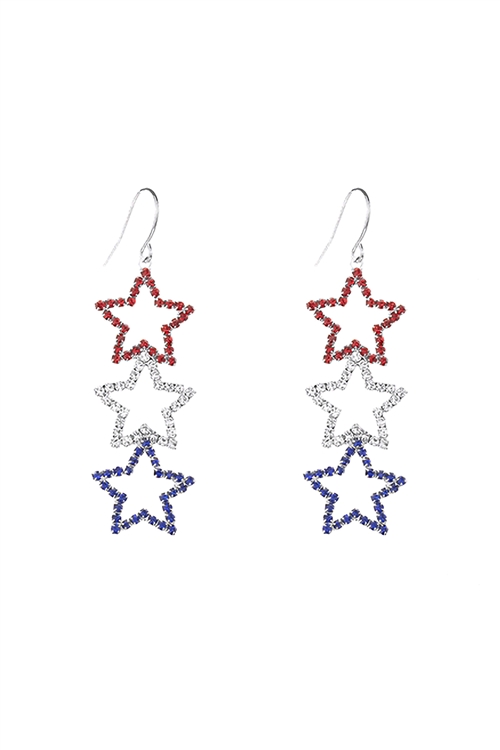 S6-5-2-26905MU-S - 3 STAR PATRIOT DANGLE DROP HOOK EARRINGS-USA SILVER/6PCS