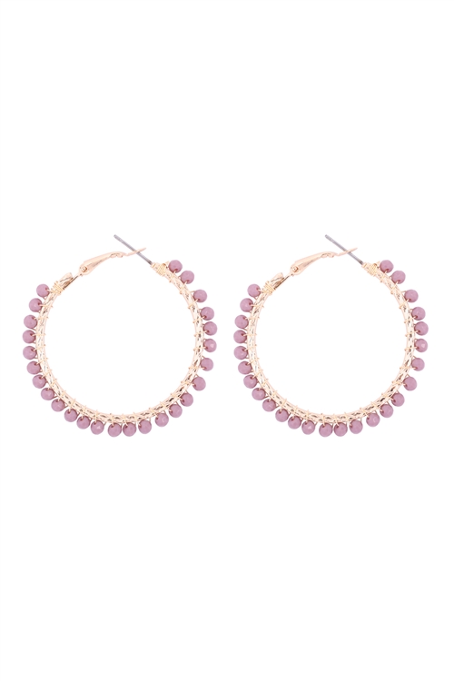 S1-2-5-26923CYO-G - WIRED GLASS BEAD HOOP EARRINGS - LAVENDER GOLD/1PC