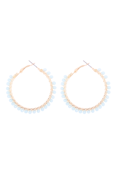 S1-2-5-26923MG-G - WIRED GLASS BEAD HOOP EARRINGS - LIGHT BLUE GOLD/1PC