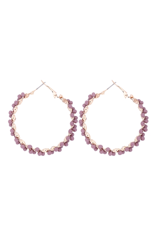 S1-3-3-26924CYO-G - WIRED GLASS BEADS WRAP HOOP EARRINGS - LAVENDER/1PC