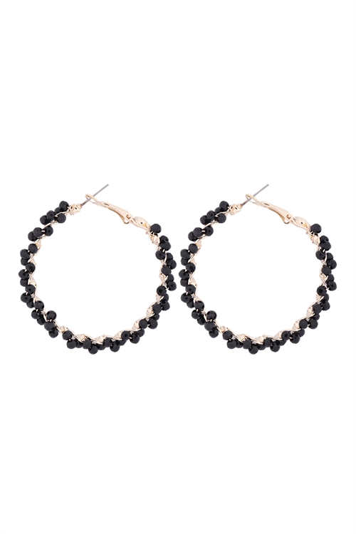 237-B-26924JT-G - WIRED GLASS BEADS WRAP HOOP EARRINGS - BLACK/1PC