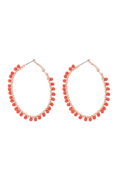 SA4-3-3-26925HY-G - OVAL SHAPE WIRED GLASS BEADS EARRINGS-ORANGE/6PCS