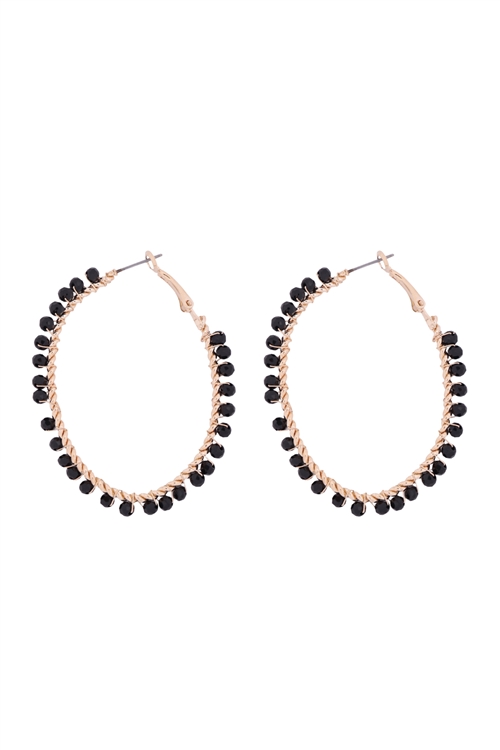 S4-5-3-26925JT-G - OVAL SHAPE WIRED GLASS BEADS EARRINGS-BLACK/6PCS