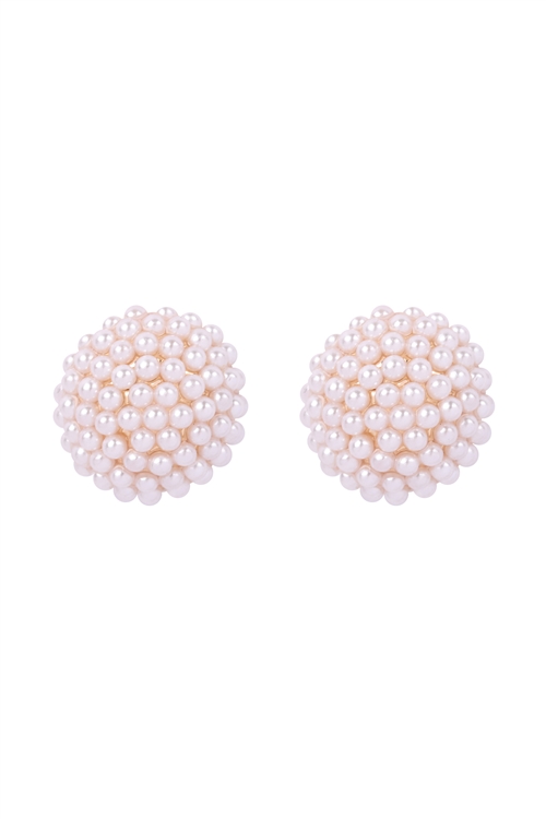 S1-5-2-26943WH-G - ROUND PEARL PAVE STUD EARRINGS - WHITE GOLD/6PCS