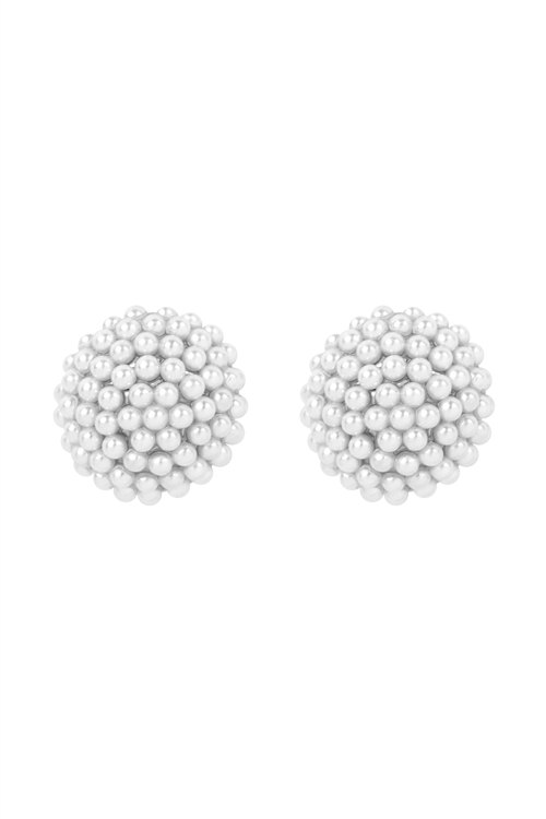 S1-5-2-26943WH-R - ROUND PEARL PAVE STUD EARRINGS - WHITE SILVER/6PCS