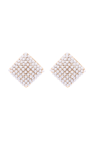 A2-3-3-26944WH-G - SQUARE PEARL PAVE STUD EARRINGS - WHITE GOLD/1PC