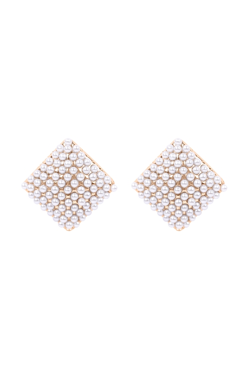 A2-3-3-26944WH-G - SQUARE PEARL PAVE STUD EARRINGS - WHITE GOLD/1PC