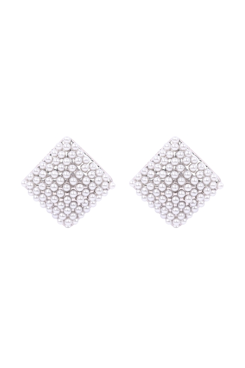 S1-5-2-26944WH-R - SQUARE PEARL PAVE STUD EARRINGS - WHITE SILVER/1PC