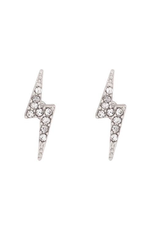 237-B-27028CR-R - LIGHTNING PAVE RHINESTONE POST EARRINGS - CRYSTAL SILVER/6PCS