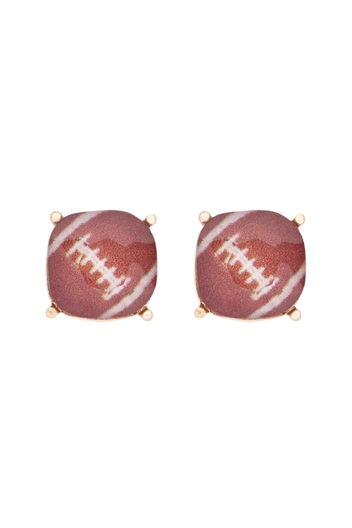 S23-6-2-27053STO-G - SPORTS CUSHION CUT  FOOTBALL STUD EARRINGS - GOLD/1PC