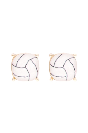 S23-6-2-27055WH-G- SPORTS CUSHION CUT  VOLLEYBALL  STUD EARRINGS - GOLD/1PC