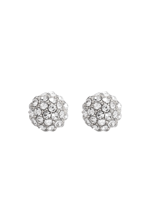 S1-7-5-27058-8CR-S - CRYSTAL CASTING PAVE BALL EARRINGS - SILVER/1PC