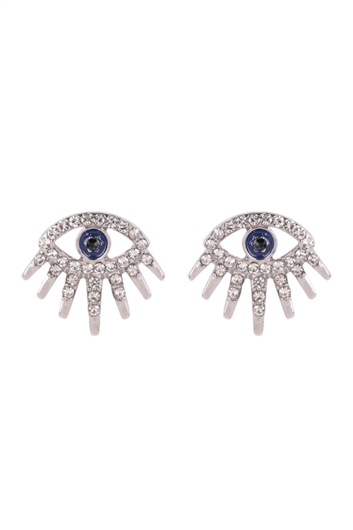 A2-1-5-27073CR-R - EVIL EYE POST EARRINGS - CRYSTAL SILVER/6PCS