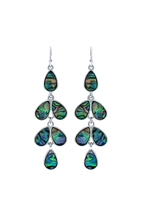 A3-3-3-27162VMM-R - TEARDROP ABALONE CHANDELIER FISH HOOK EARRINGS - SILVER/6PCS