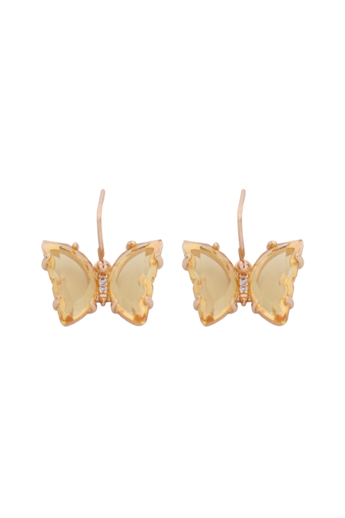 A1-3-2-27183J0-G- GLASS BUTTERFLY FISH HOOK EARRINGS-YELLOW GOLD/6PCS