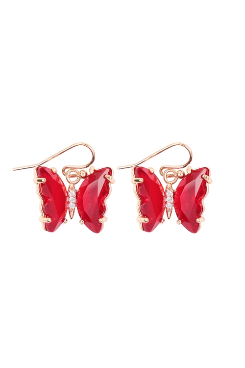 S1-5-2-27183LSI-G - GLASS BUTTERFLY FISH HOOK EARRINGS-RED GOLD/6PCS