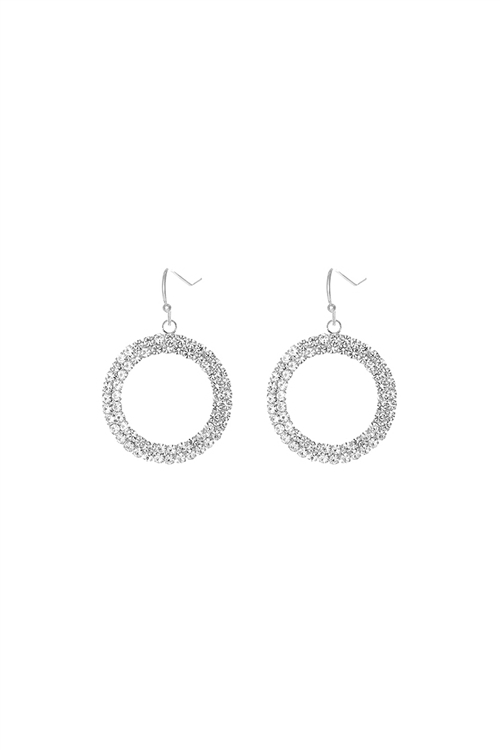 237-B-27191CR-S - RHINESTONE DOUBLE LINE  OPEN CIRCLE EARRINGS - CRYSTAL SILVER/6PCS