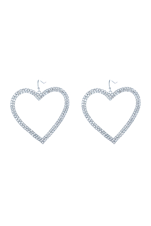 S18-13-3-27193VCR-S - RHINESTONE DOUBLE LINE HEART FISH HOOK EARRINGS - CRYSTAL SILVER/6PCS