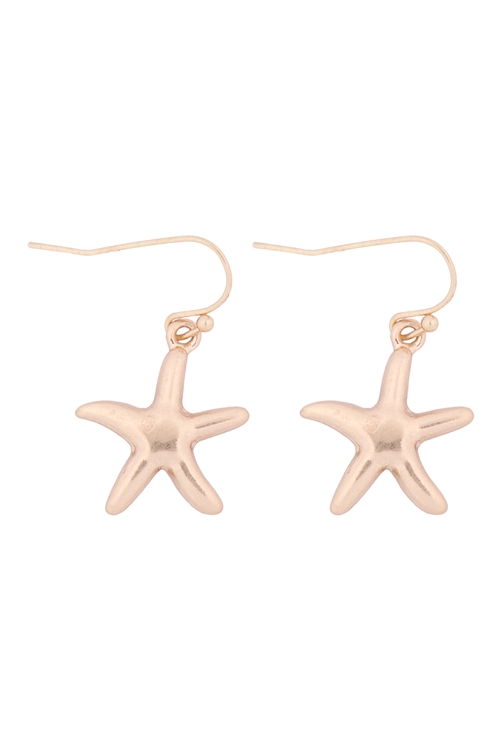 S1-2-5-27223WG - STAR FISH HOOK EARRINGS - MATTE GOLD/6PCS