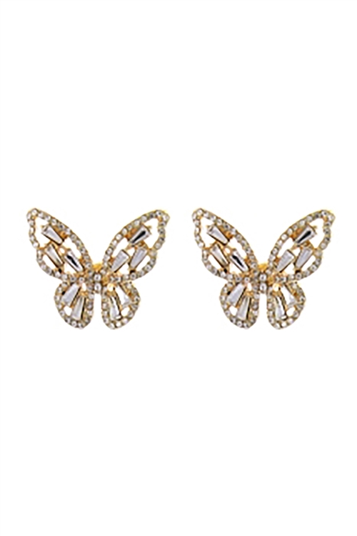 A2-1-5-27277CR-G - BAGUETTE BUTTERFLY EARRINGS - CRYSTAL GOLD/1PC