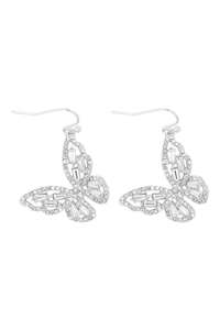 S1-3-5-27278CR-R - BAGUETTE BUTTERFLY FISH HOOK EARRINGS - CRYSTAL SILVER/1PC