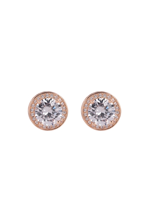 A3-3-5-27285CR-G - CUBIC ZIRCONIA ROUND BUTTON EARRINGS - CRYSTAL GOLD/1PC
