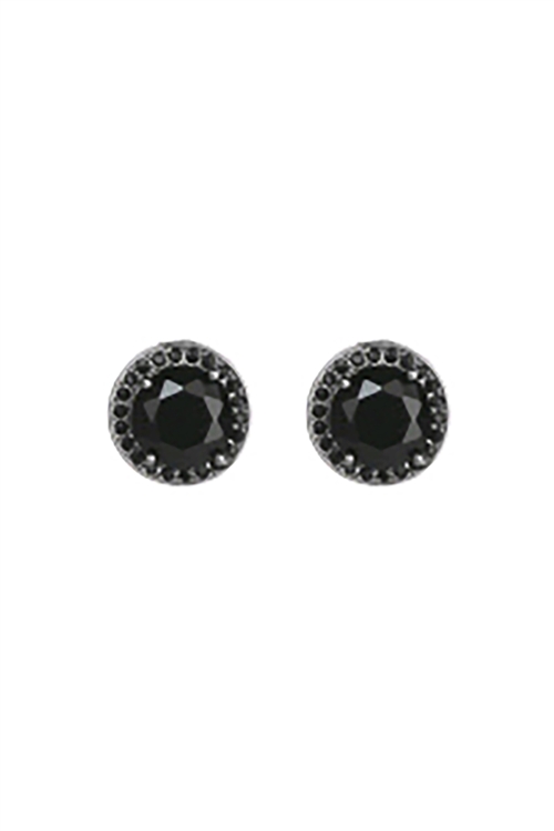 A2-1-5-27285JT-BN - CUBIC ZIRCONIA ROUND BUTTON EARRINGS - BURNISH BLACK/1PC