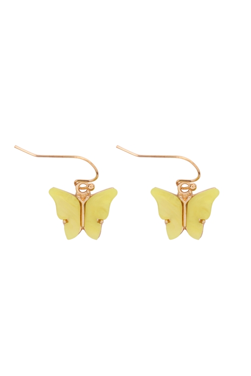 S7-5-5-27309JO-G - ACRYLIC BUTTERFLY FISH HOOK EARRINGS - YELLOW GOLD/6PCS