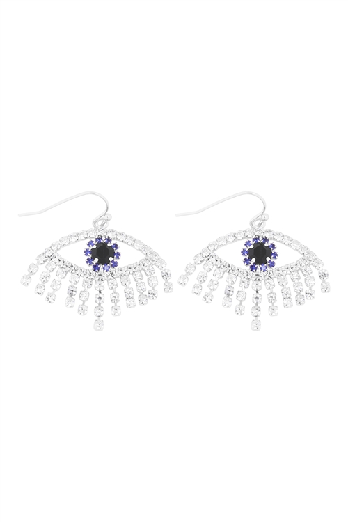 S1-8-4-27321SA-S - HE EYE RHINESTONE FISH HOOK EARRINGS - SAPPHIRE SILVER/6PCS