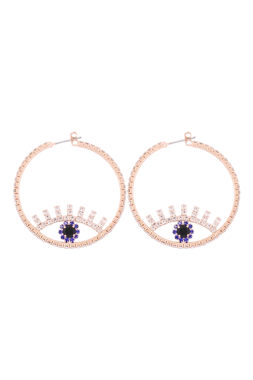 S1-7-4-27322-40SA-G - THE EYE RHINESTONE HOOP EARRINGS - SAPPHIRE GOLD/6PCS