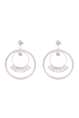 S4-6-3-27362CR-S - CUBIC ZIRCONIA CIRCLE BAGUETTE DANGLE EARRINGS - CRYSTAL SILVER/1PC