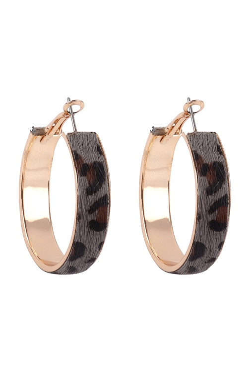 A3-1-2-27371-35BD-G - LEOPARD PRINT HOOP EARRINGS - GREY GOLD/6PCS