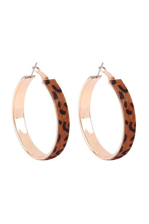 A1-2-3-27371-50STO-G - 2" LEOPARD PRINT HOOP EARRINGS - GOLD BROWN/6PCS