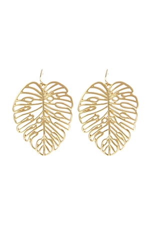 S1-3-2-27373-G - GOLD PALM LEAF CUT OUT EARRINGS/6PCS