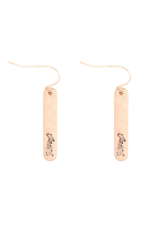 A2-2-2-27427-WG - FAITH BAR  DROP FISH HOOK EARRINGS - MATTE GOLD/6PCS