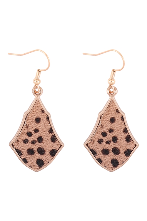 A2-2-4-27428LCTM-WG - LEOPARD PRINT MOROCCAN  DROP FISH HOOK EARRINGS - LIGHT MATTE GOLD/6PCS