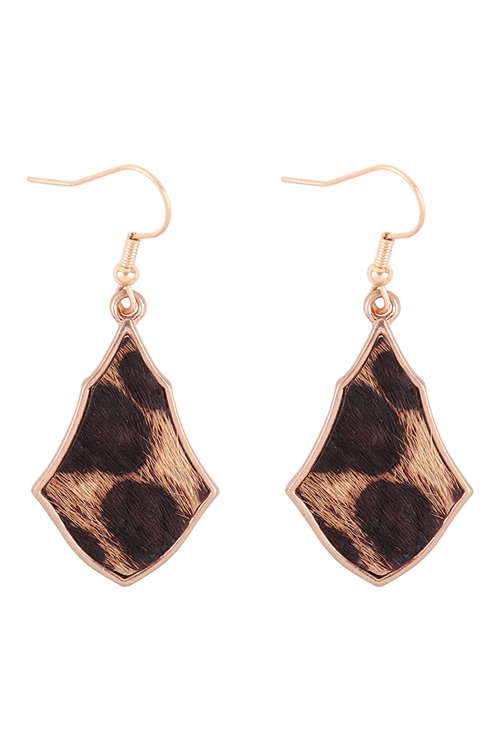 A3-1-3-27428STOM-WG - LEOPARD PRINT MOROCCAN  DROP FISH HOOK EARRINGS - BROWN MATTE GOLD/6PCS