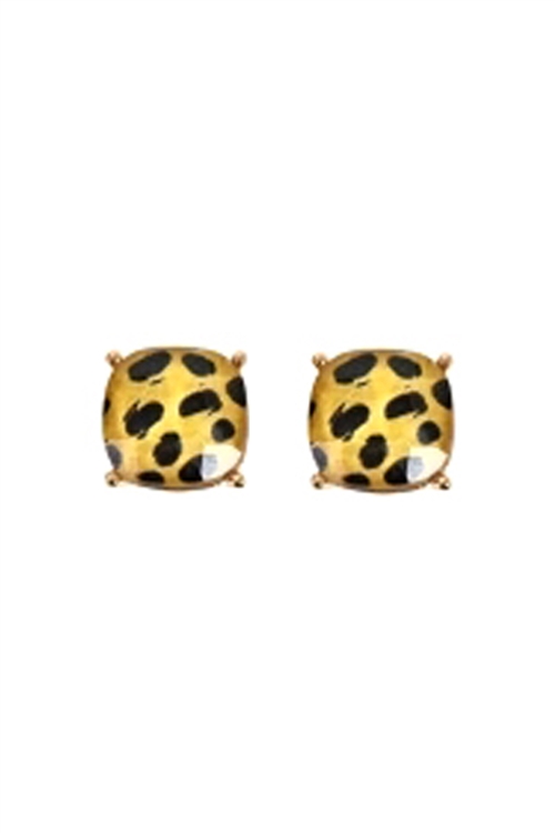 A2-1-5-27429JTJO-G - CHEETAH CUSHION CUT EPOXY POST EARRINGS- BLACK YELLOW GOLD/1PC (NOW $1.00 ONLY!)