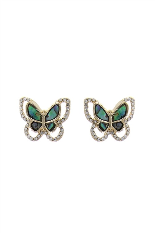 A2-3-4-27455VMM-G -  ABALONE BUTTERFLY POST EARRINGS - GOLD/1PC