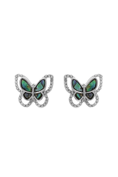 A2-3-4-27455VMM-R - ABALONE BUTTERFLY POST EARRINGS - SILVER/1PC