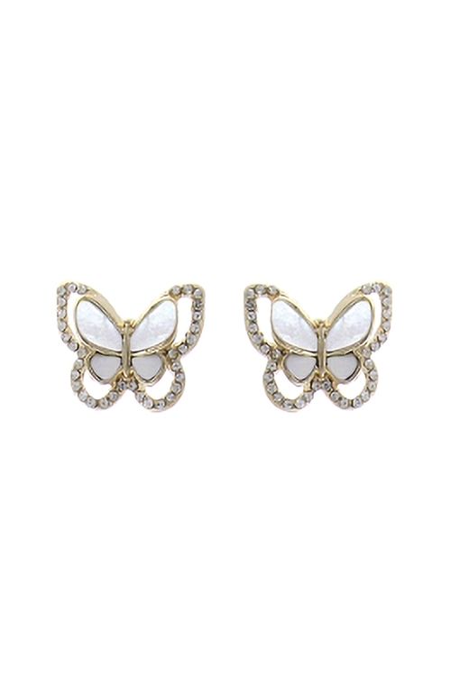 A1-3-1-27455WH-G - MOTHER PEARL BUTTERFLY POST EARRINGS - WHITE GOLD/1PC