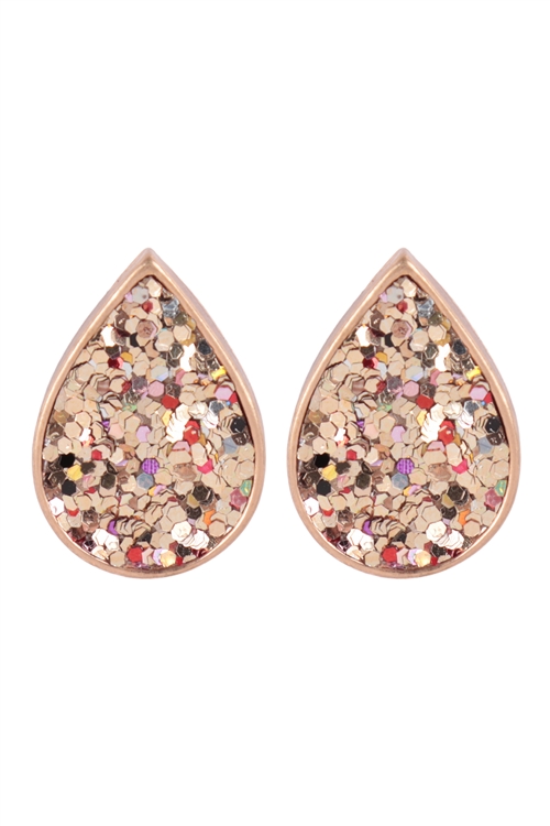 A3-3-5-27487GD-G - TEARDROP GLITTER STUD EARRINGS - GOLD/6PCS