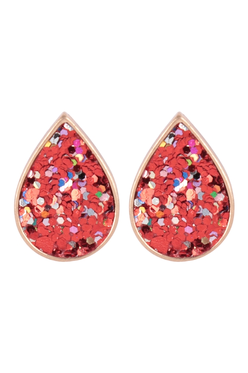 S6-5-2-27487SI-G - TEARDROP GLITTER STUD EARRINGS - RED GOLD/6PCS