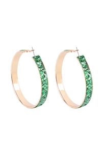 A2-4-3-27488EM-G-1 - HOOP GLITTER  EARRINGS - EMERALD GOLD/1PC