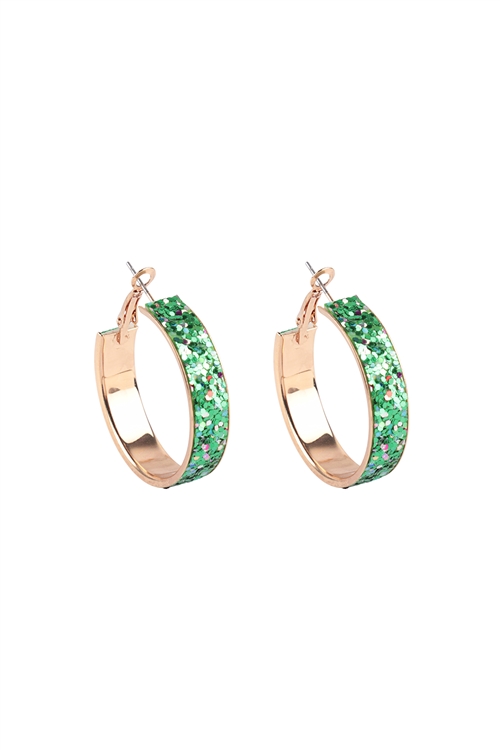 S6-4-5-27489EM-G - GLITTER LATCH HOOP EARRINGS - EMERALD GOLD/6PCS (NOW 1$ ONLY!)